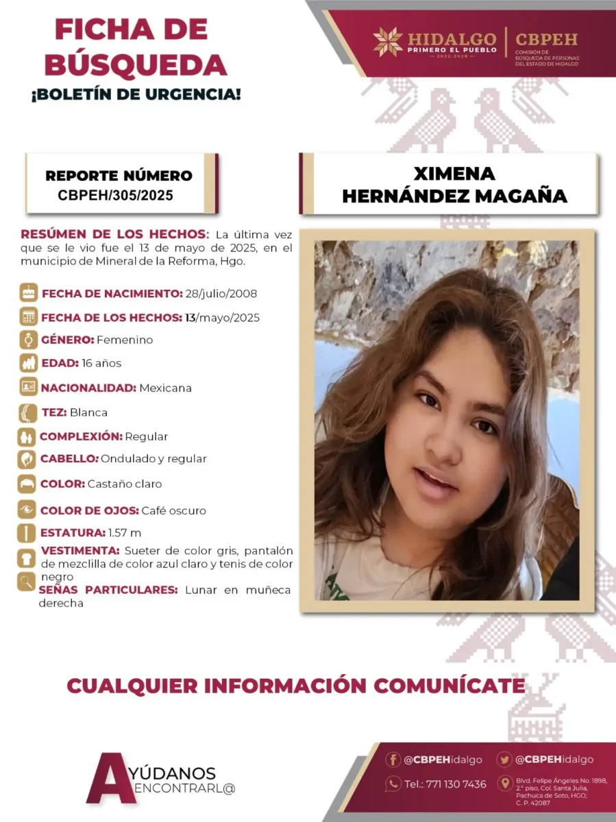 Buscan a Ximena, adolescente desaparecida en Mineral de la Reforma 5 Buscan a Ximena, adolescente desaparecida en Mineral de la Reforma