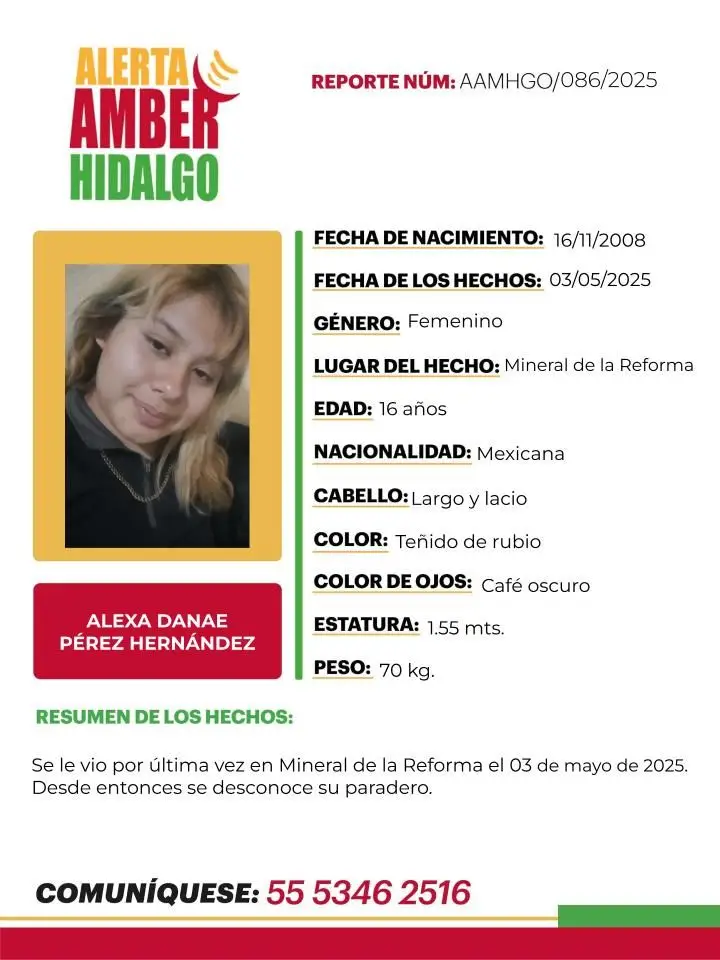 Activan Alerta Amber por adolescente desaparecida en Mineral de la Reforma 6 Activan Alerta Amber por adolescente desaparecida en Mineral de la Reforma