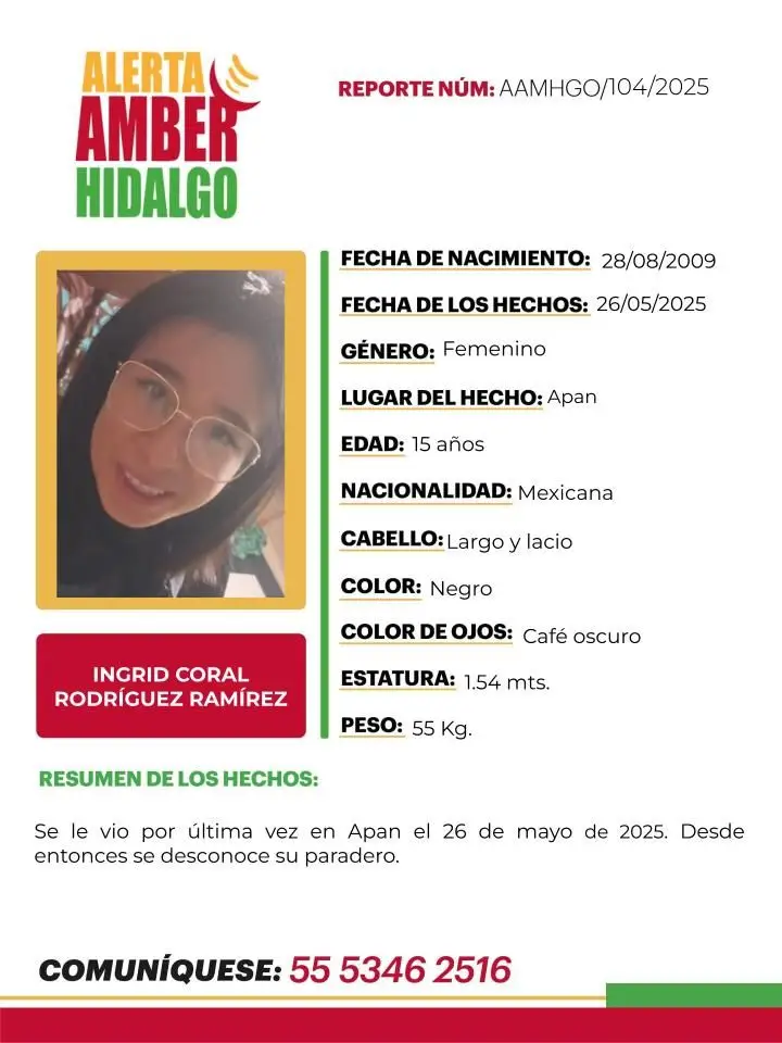 Activan Alerta Amber en Hidalgo por desaparición de la menor Ingrid Coral 5 Activan Alerta Amber en Hidalgo por desaparición de la menor Ingrid Coral
