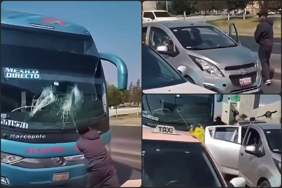 Enardecidos sujetos atacan autobús de pasajeros en el sur de Pachuca (video)