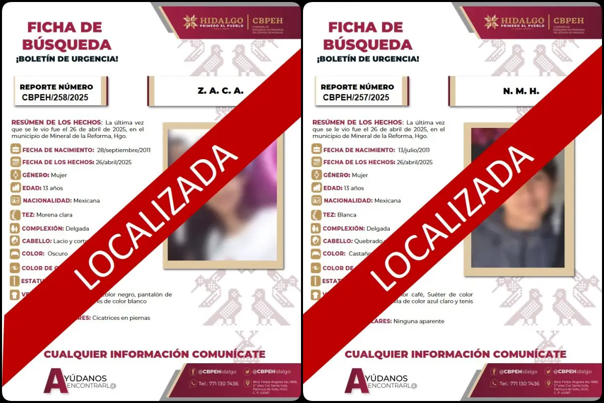 Menores que desaparecieron en Mineral de la Reforma son localizadas en CDMX 6 Menores que desaparecieron en Mineral de la Reforma son localizadas en CDMX