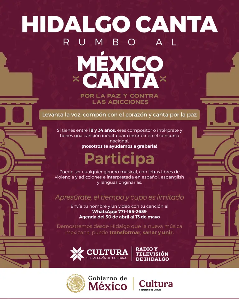 Radio y Televisión de Hidalgo apoyará a quienes requieran grabar para participar en el concurso 'Mexico Canta' 6 Radio y Televisión de Hidalgo apoyará a quienes requieran grabar para participar en el concurso 'Mexico Canta'