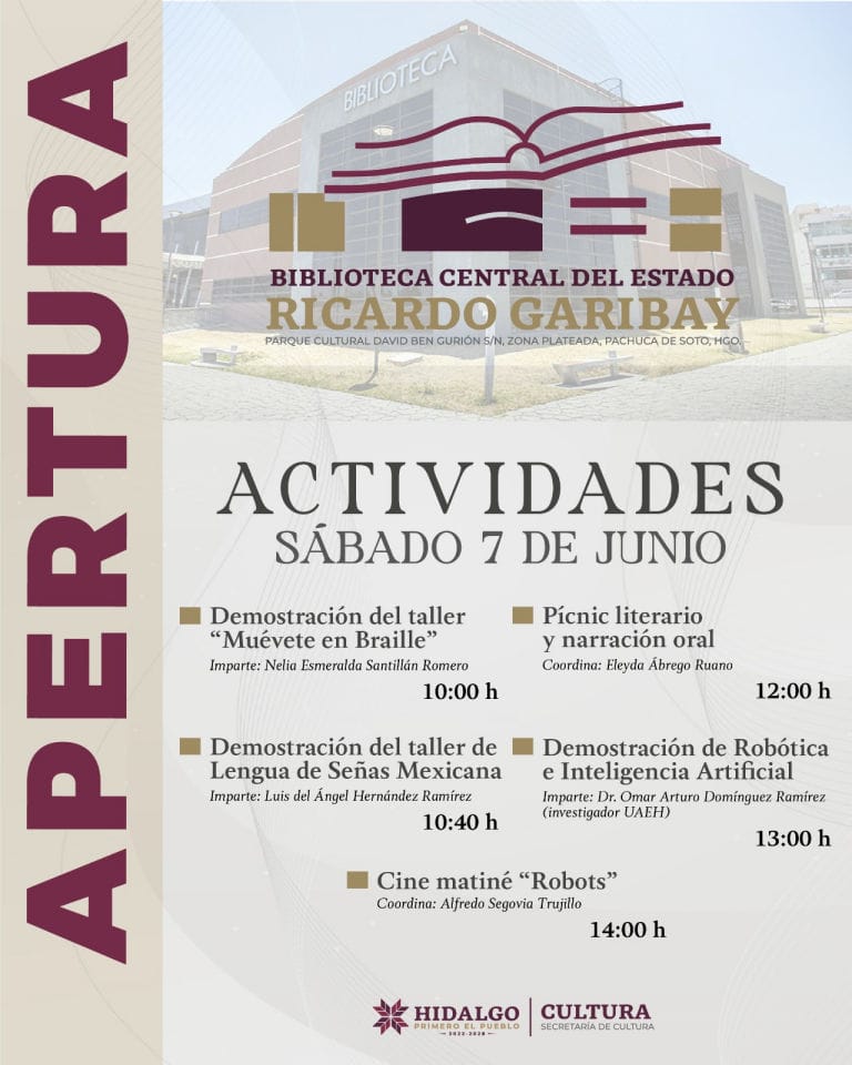 Reabre sus puertas la Biblioteca Central en el Parque Cultural Hidalguense con programa especial de actividades 4 Reabre sus puertas la Biblioteca Central en el Parque Cultural Hidalguense con programa especial de actividades