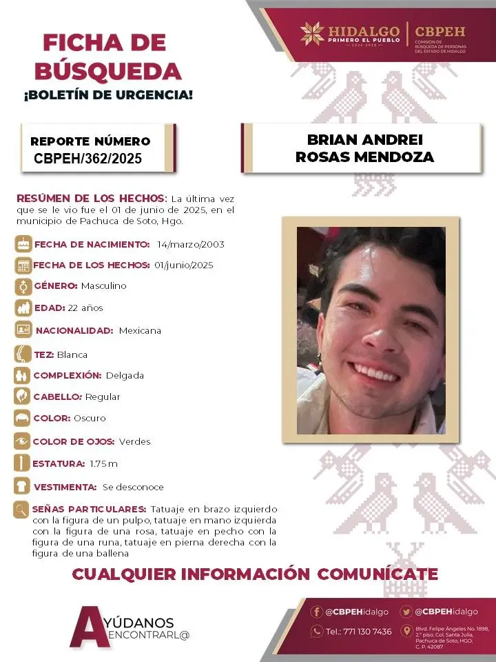 Piden ayuda para localizar a Brian Andrei, joven desaparecido en Pachuca 4 Piden ayuda para localizar a Brian Andrei, joven desaparecido en Pachuca