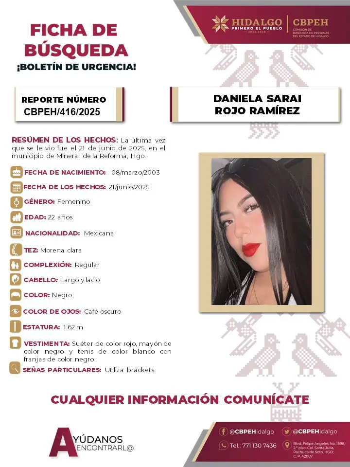 Daniela Sarai desapareció en Mineral de la Reforma; piden ayuda para localizarla 4 Daniela Sarai desapareció en Mineral de la Reforma; piden ayuda para localizarla