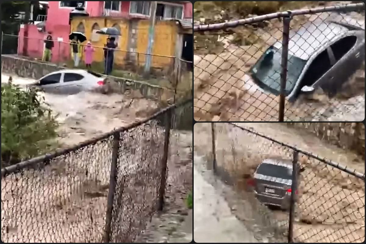 ¡Impresionante! Auto es arrastrado por la corriente tras intensa lluvia en Pachuca (video)