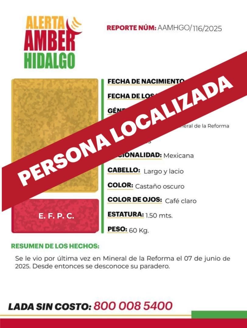 Alerta Amber: piden ayuda para localizar a Esmeralda Fabiola, menor desaparecida en Mineral de la Reforma | LOCALIZADA 4 Alerta Amber: piden ayuda para localizar a Esmeralda Fabiola, menor desaparecida en Mineral de la Reforma | LOCALIZADA