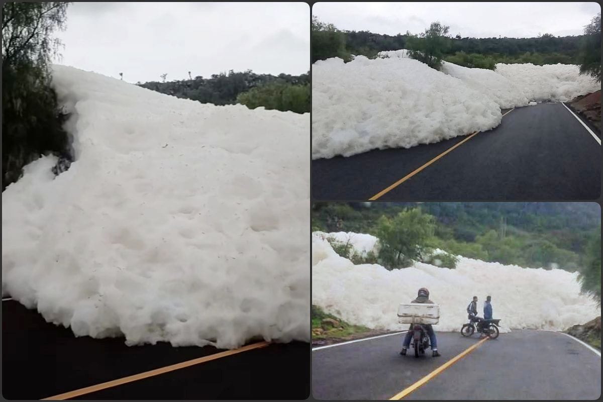 Inusual espuma invade carretera de Hidalgo; hay cierre total