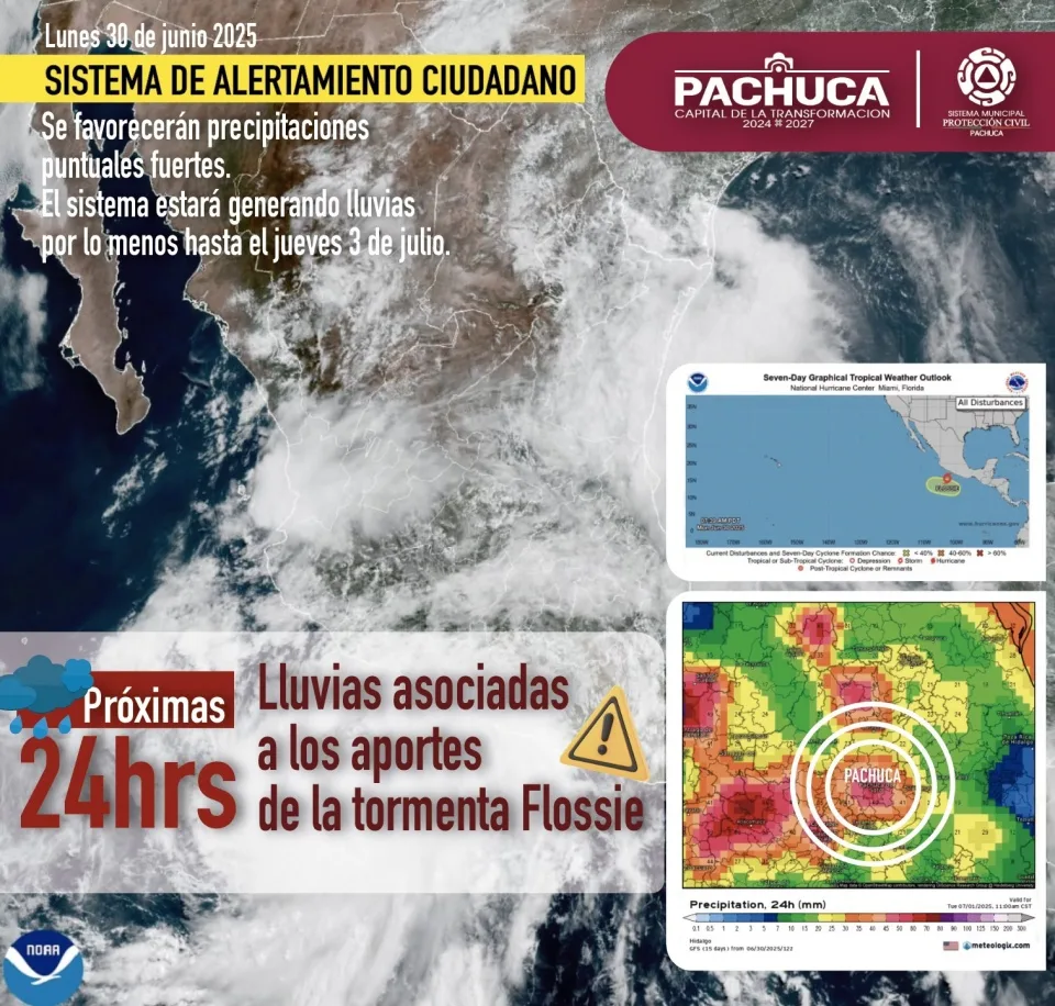 Lloverá fuerte en Pachuca por efectos de Flossie, que ya es huracán 4 Lloverá fuerte en Pachuca por efectos de Flossie, que ya es huracán