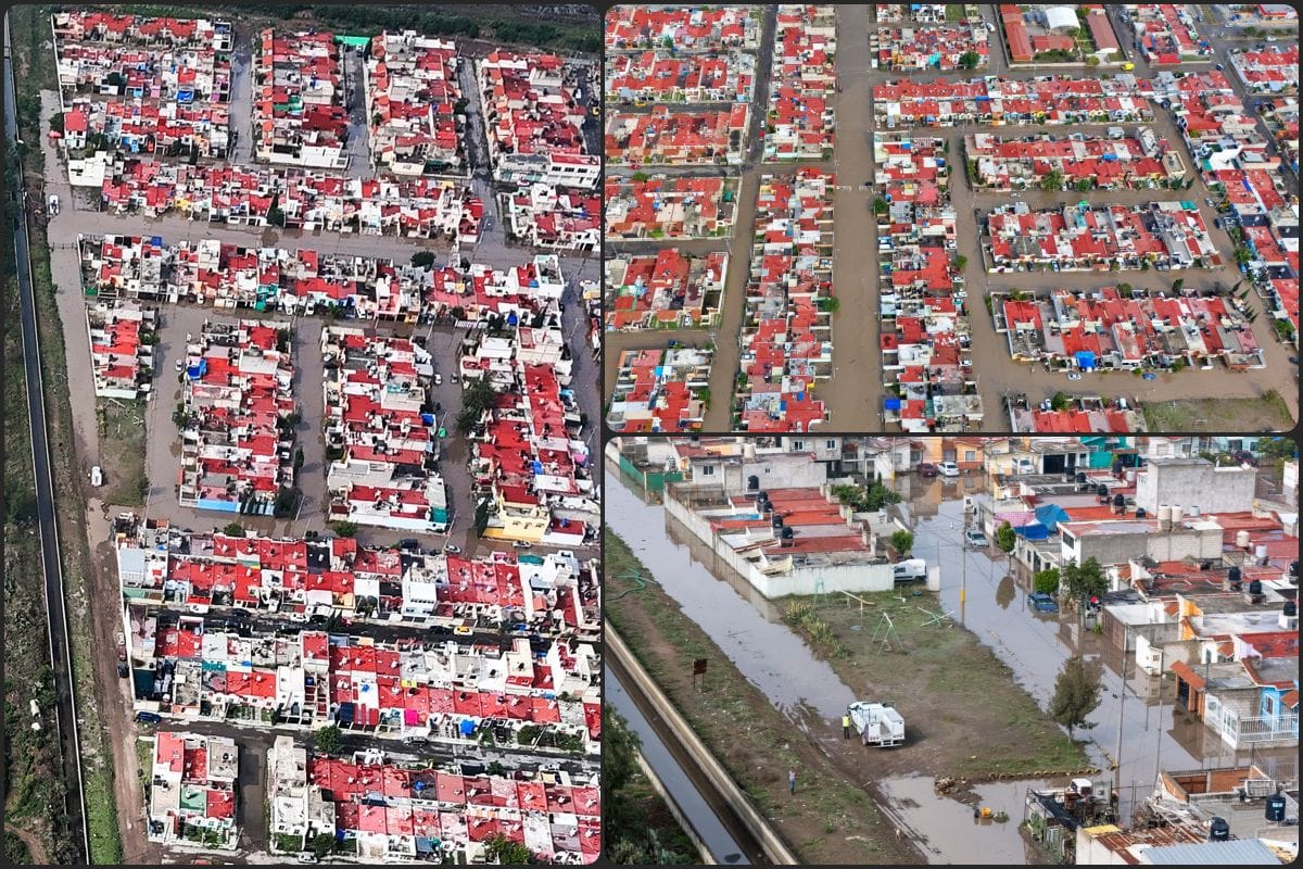 ¡Devastación! Así se ve desde el aire la inundación por desbordamiento en el fraccionamiento Los Tuzos