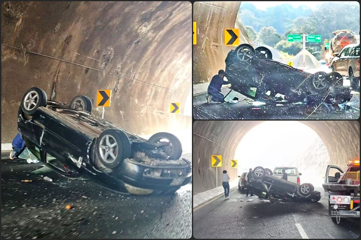 Se voltea auto en túnel de la carretera Real del Monte-Huasca