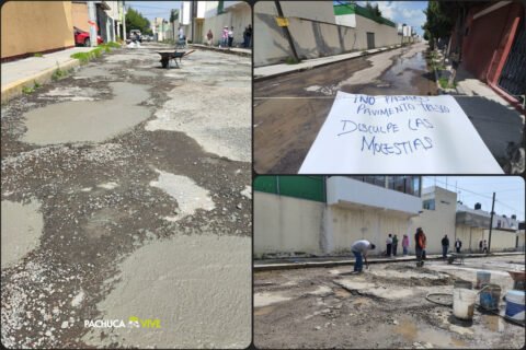Vecinos del sur de Pachuca hacen 'coperacha' para bachear calle