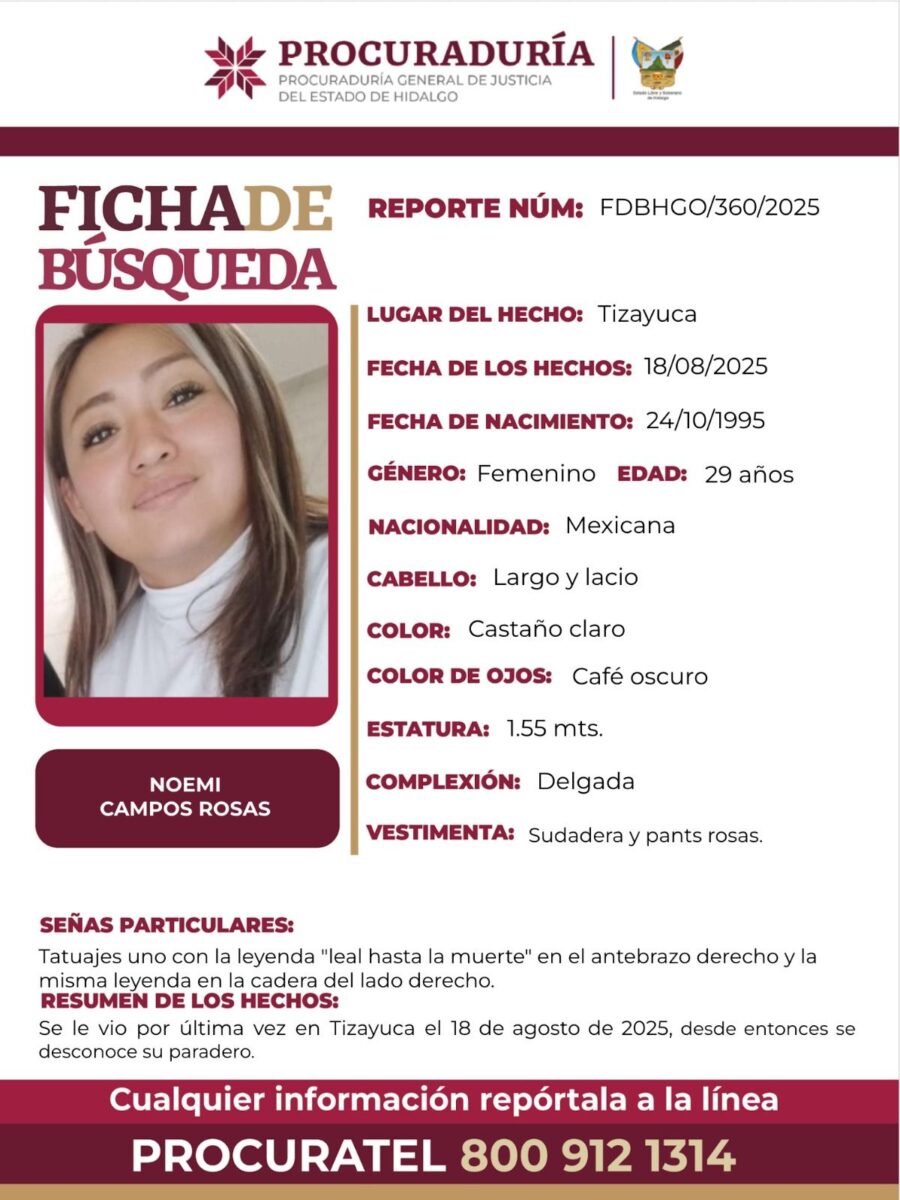 Activan búsqueda de mujer desaparecida en Tizayuca
