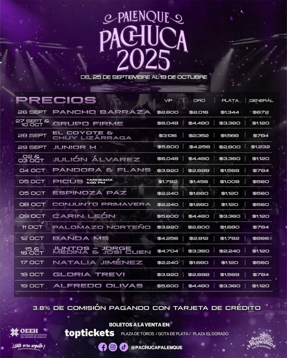 Revelan al segundo artista sorpresa del Palenque Pachuca 2025