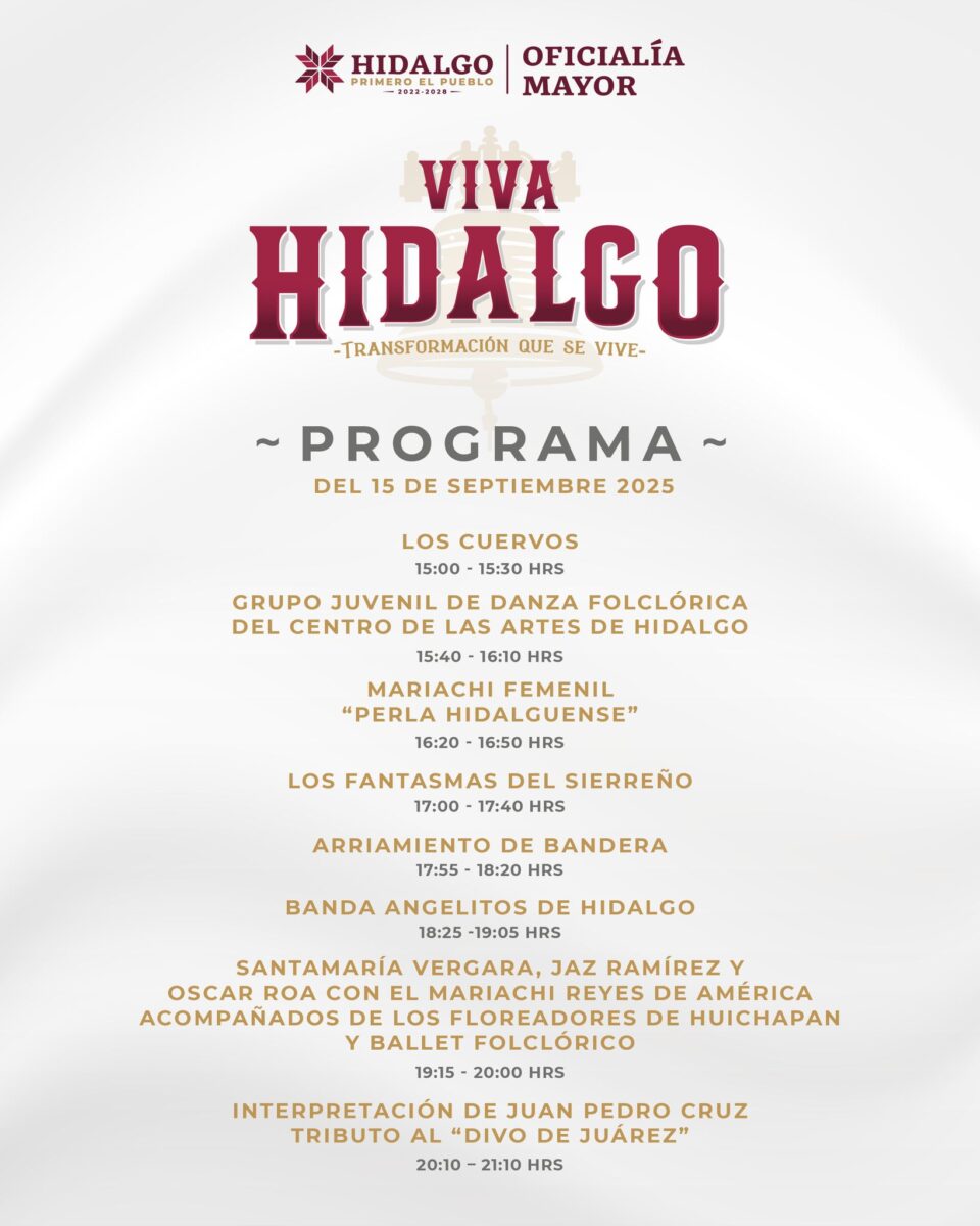 Anuncian programa para el 15 de septiembre en plaza Juárez de Pachuca