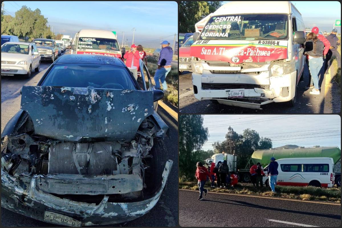 Varios lesionados deja fuerte percance entre auto particular y transporte público en la Pachuca-Actopan