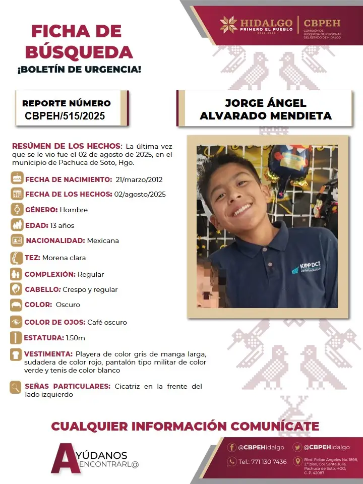 Jorge Ángel desapareció en Pachuca; piden apoyo para localizarlo