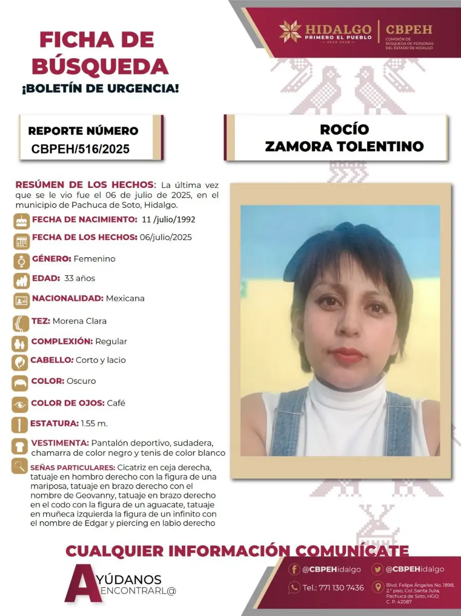 Activan búsqueda de Rocío Zamora, mujer desaparecida en Pachuca