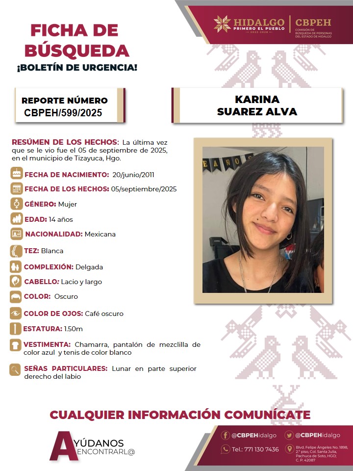Tiene 14 años de edad y desapareció en Tizayuca; se pide ayuda para localizarla