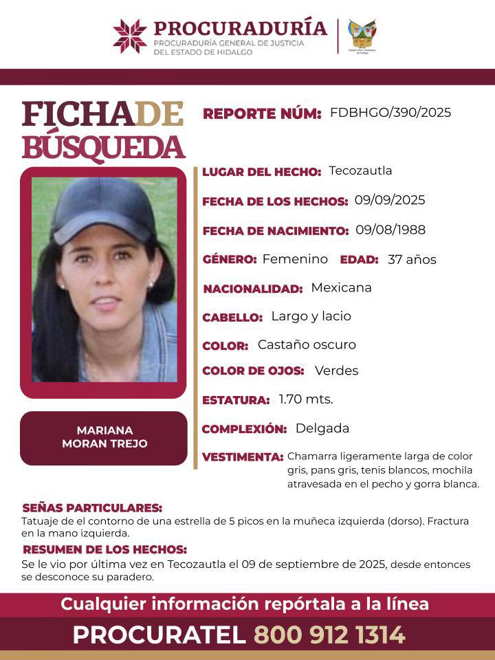 Fabiola Campomanes pide ayuda para localizar a su prima Mariana, desaparecida en Hidalgo