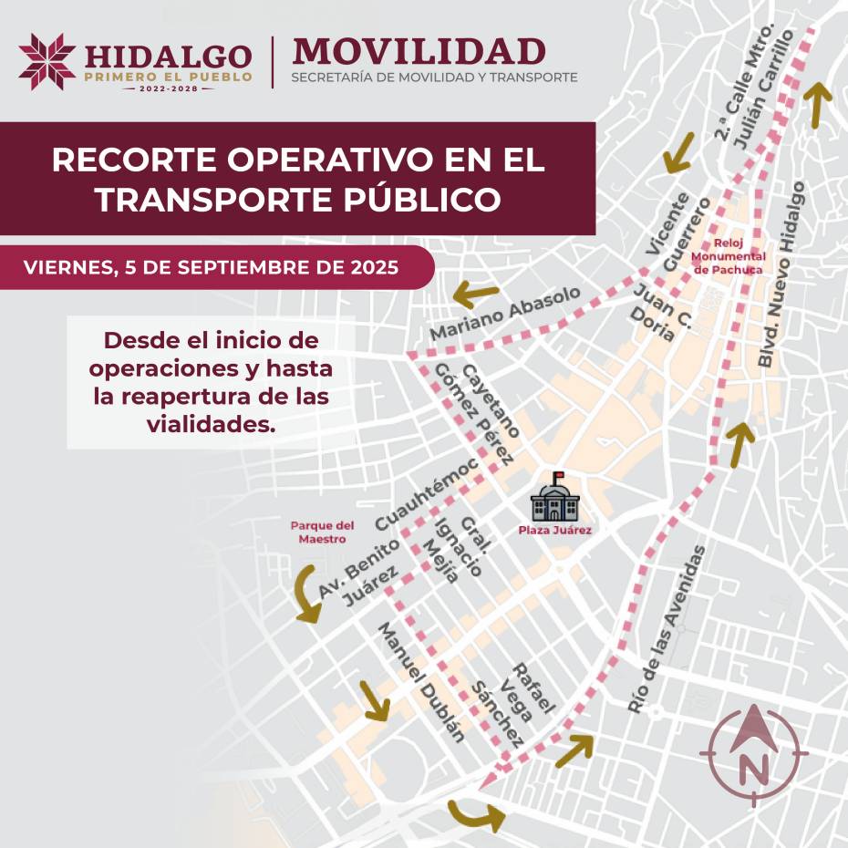 Cierre de calles y cambios operativos del Tuzobús en Pachuca por el Tercer Informe de Julio Menchaca