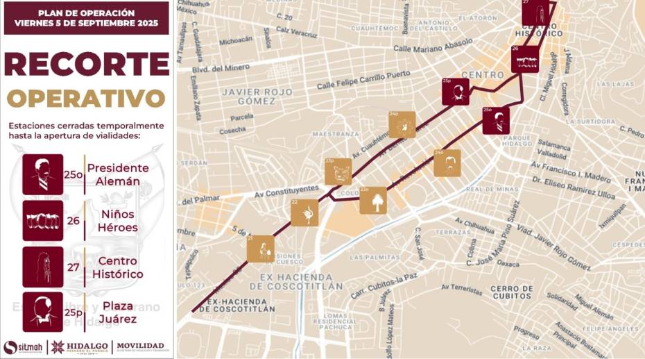 Cierre de calles y cambios operativos del Tuzobús en Pachuca por el Tercer Informe de Julio Menchaca