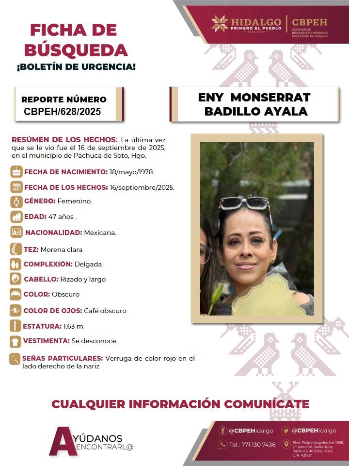Se pide ayuda para localizar a Eny Monserrat, reportada como desaparecida en Pachuca