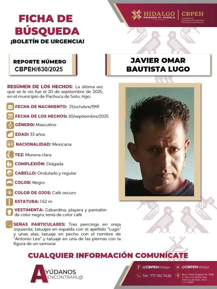 Javier Omar desapareció en Pachuca; piden ayuda para localizarlo