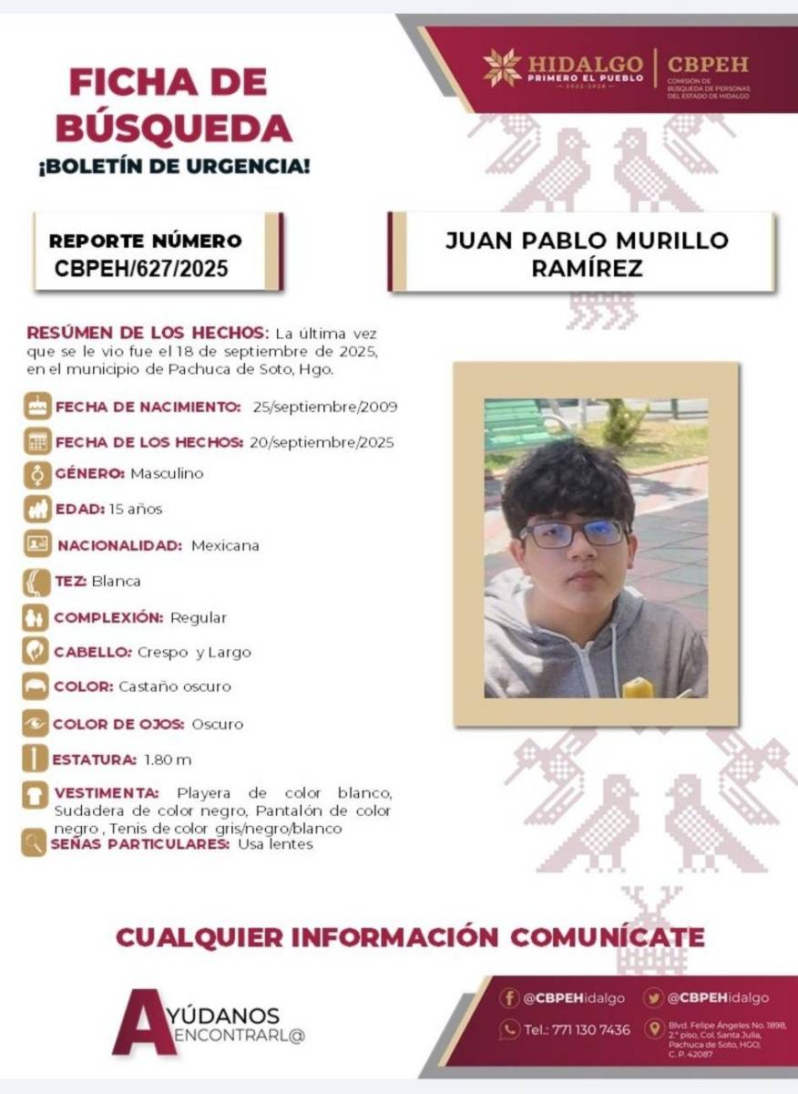 Joven de 15 años desapareció en Pachuca; autoridades activan búsqueda