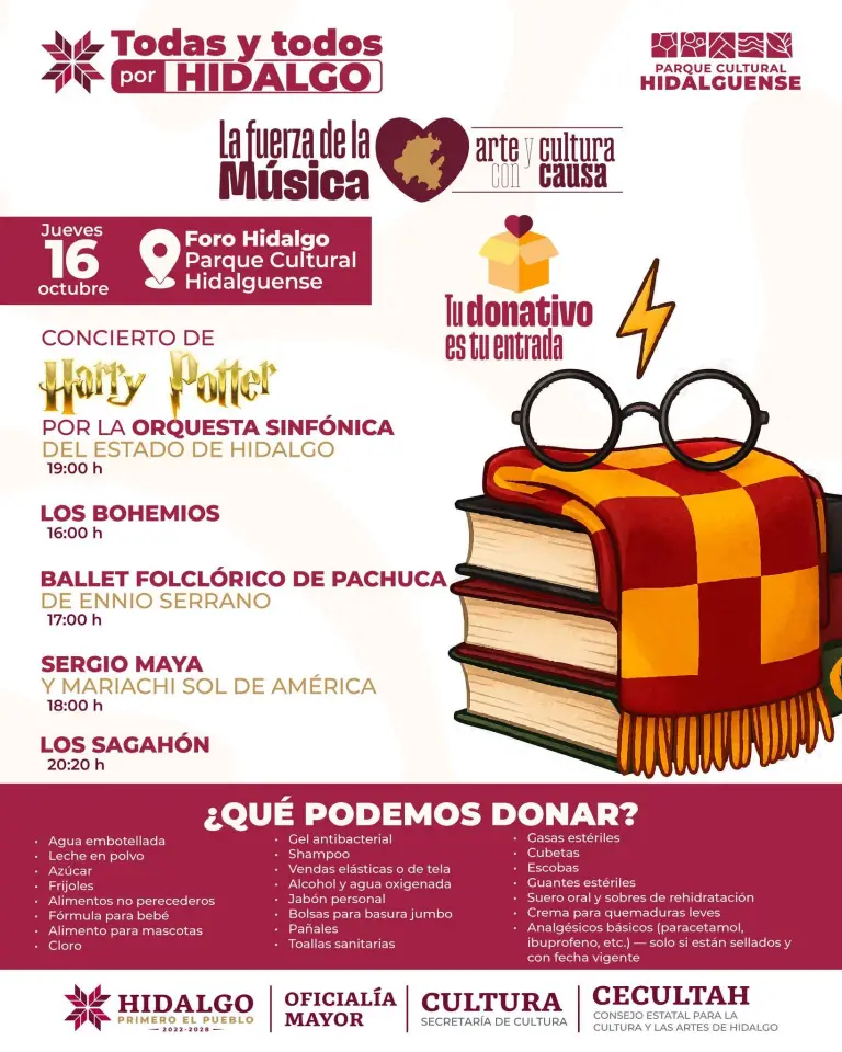 Realizarán conciertos con causa en el Parque Cultural Hidalguense para apoyar a damnificados por lluvias