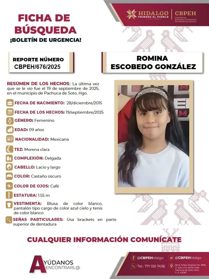 Romina desapareció en Pachuca; ayudemos a localizarla