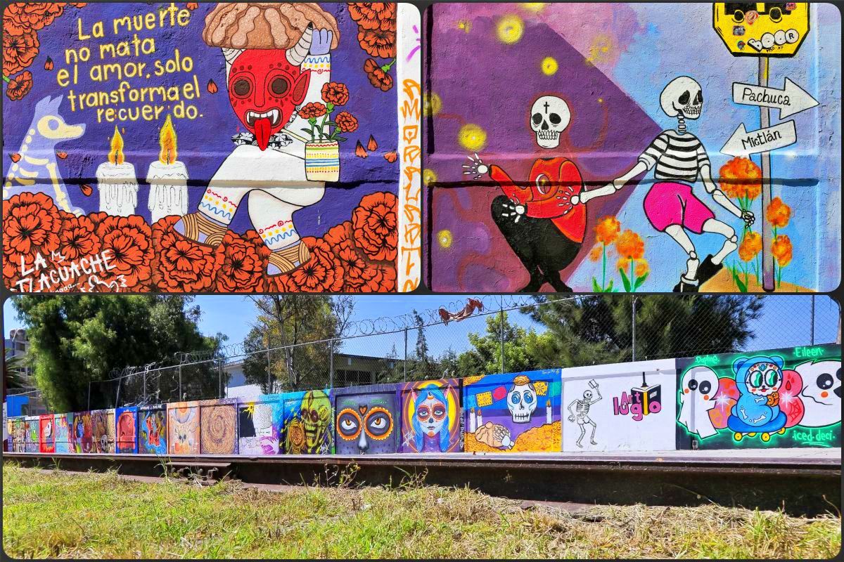 Brilla el arte urbano con temática de Día de Muertos en ciclovía de Pachuca