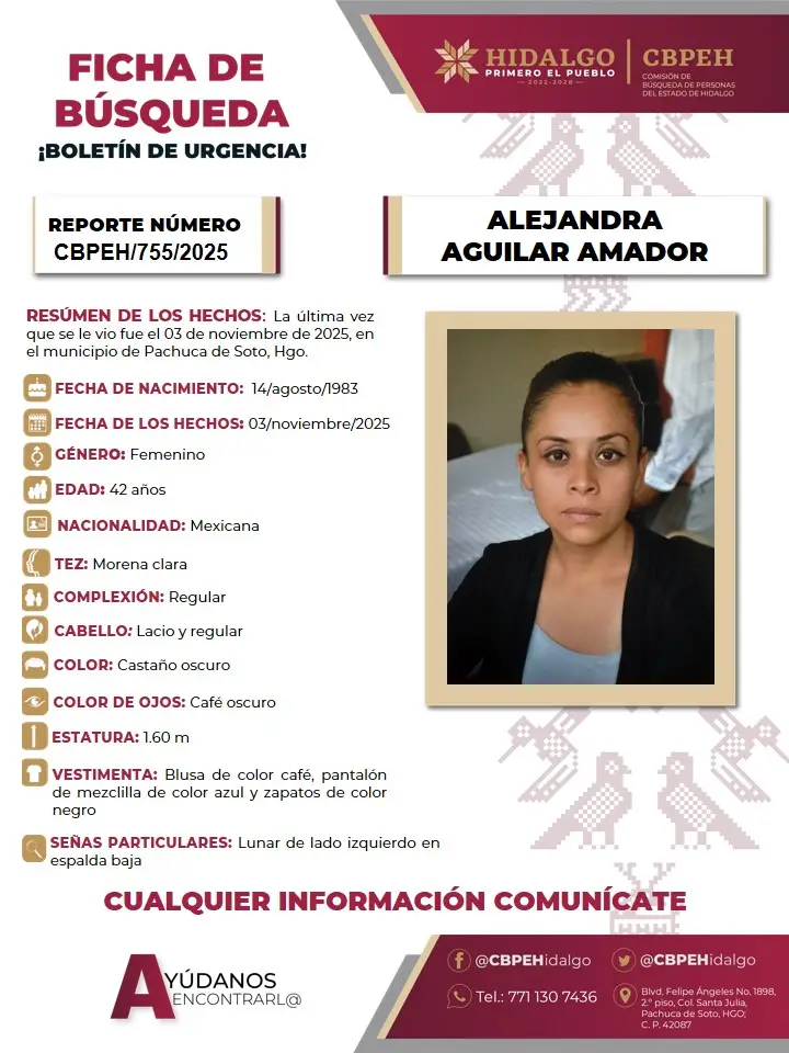 Se pide ayuda para localizar a Alejandra Aguilar, reportada como desaparecida en Pachuca