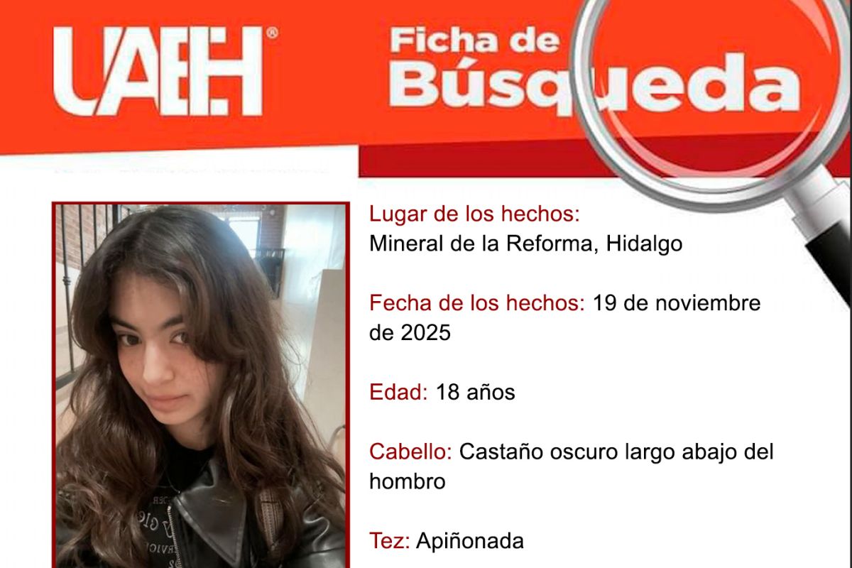 Desaparece joven estudiante de la UAEH; piden ayuda para localizarla