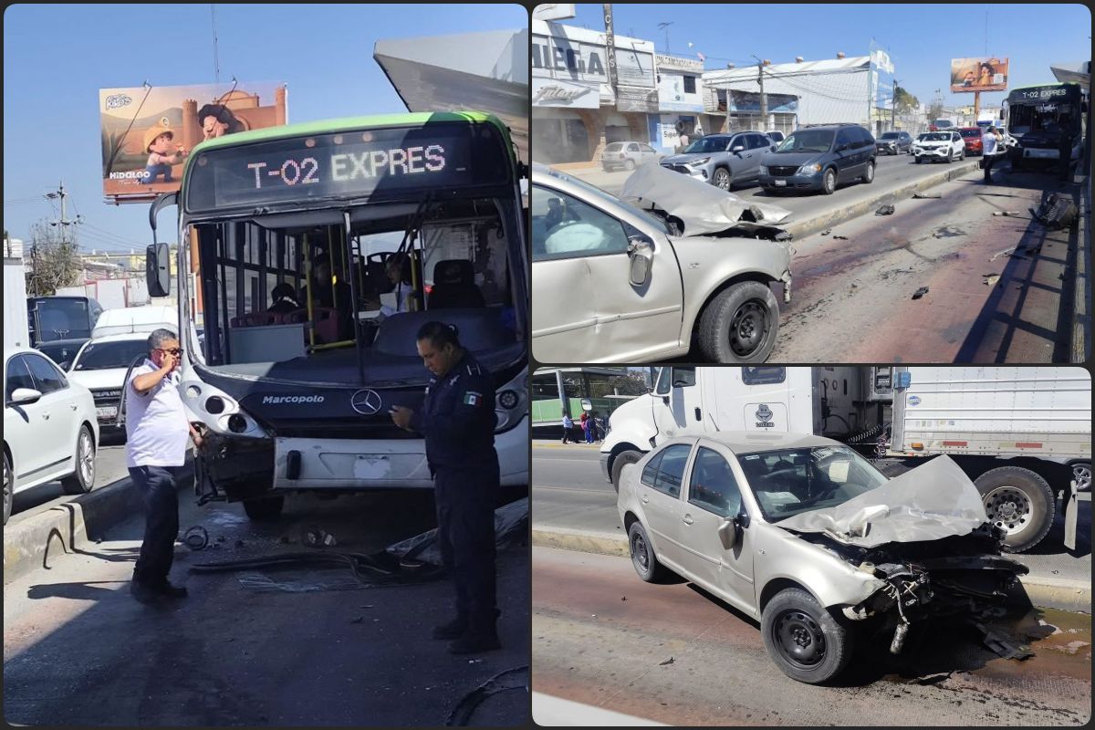 Encontronazo entre Tuzobús y auto particular en el sur de Pachuca (video)