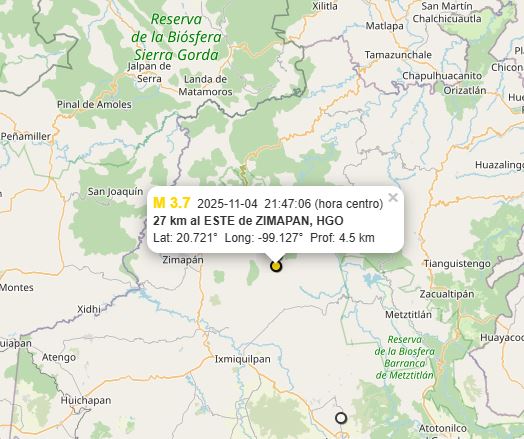 Tiembla en Hidalgo: reportan sismos con epicentros en Zimapán y Actopan