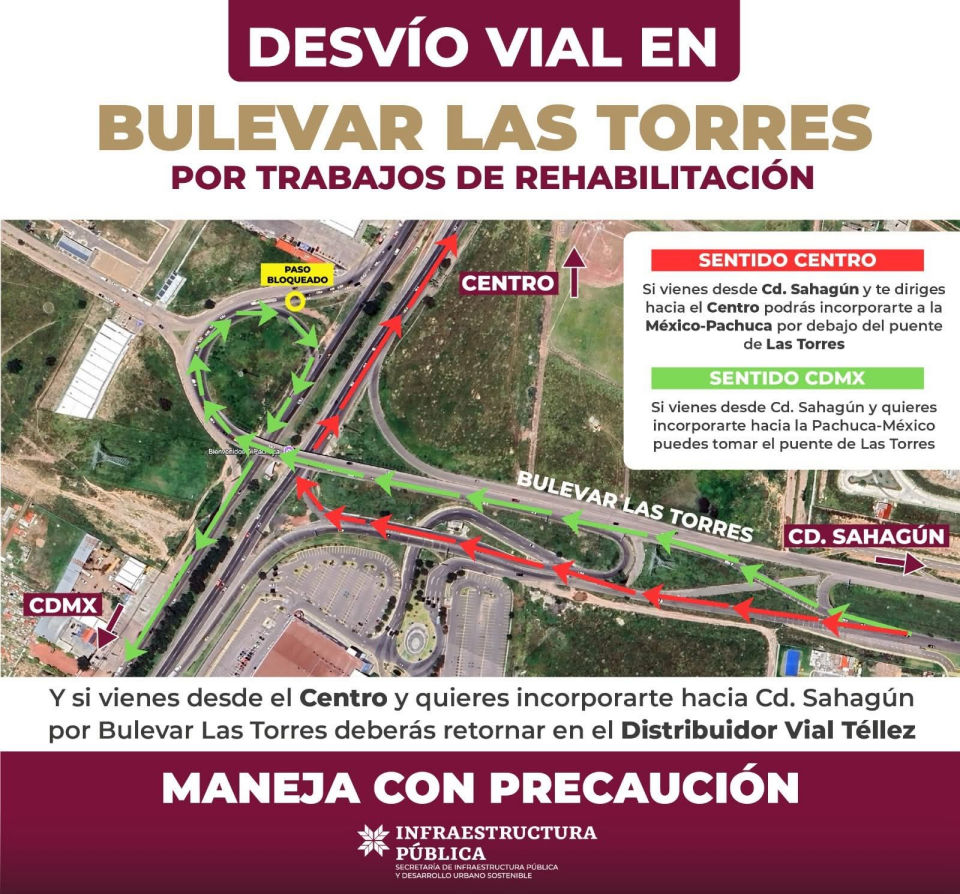 Anuncian cambios en la incorporación del bulevar Las Torres a la México-Pachuca