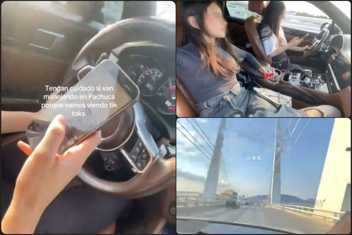 ¡Irresponsables! Jóvenes presumen conducir auto en Pachuca viendo videos de TikTok