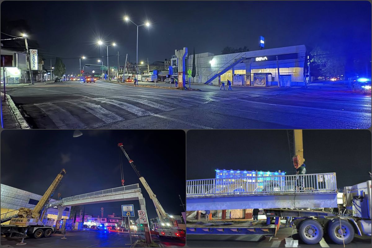 Adiós puente peatonal en la zona de hospitales en Pachuca; retiran estructura superior