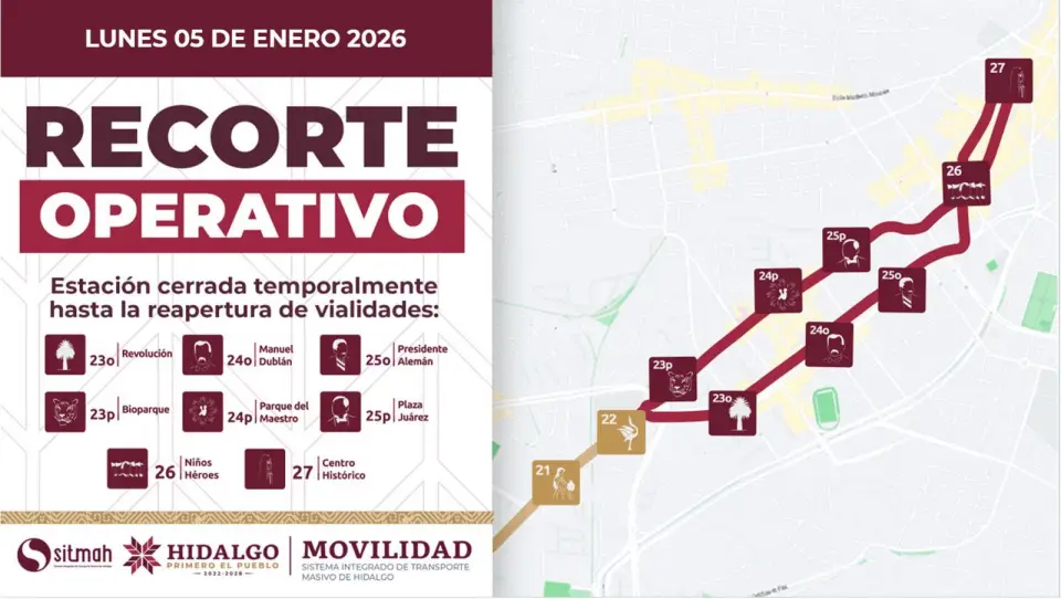 Habrá recortes operativos del Tuzobús, desvíos y cierres viales en Pachuca por Cabalgata de Reyes