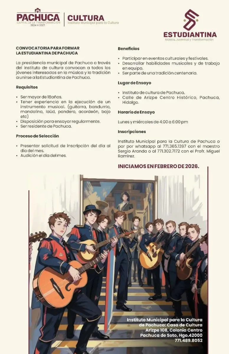 Crearán la 'Estudiantina Pachuca'; así puedes formar parte de ella