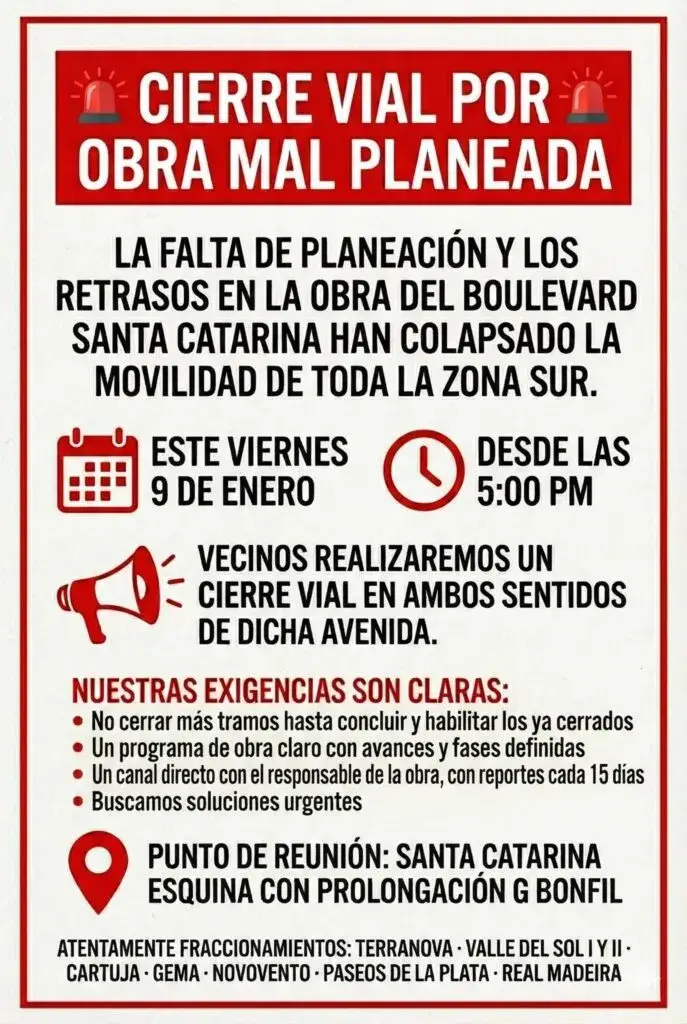 Vecinos anuncian bloqueo total en bulevar de Pachuca por retraso en obras