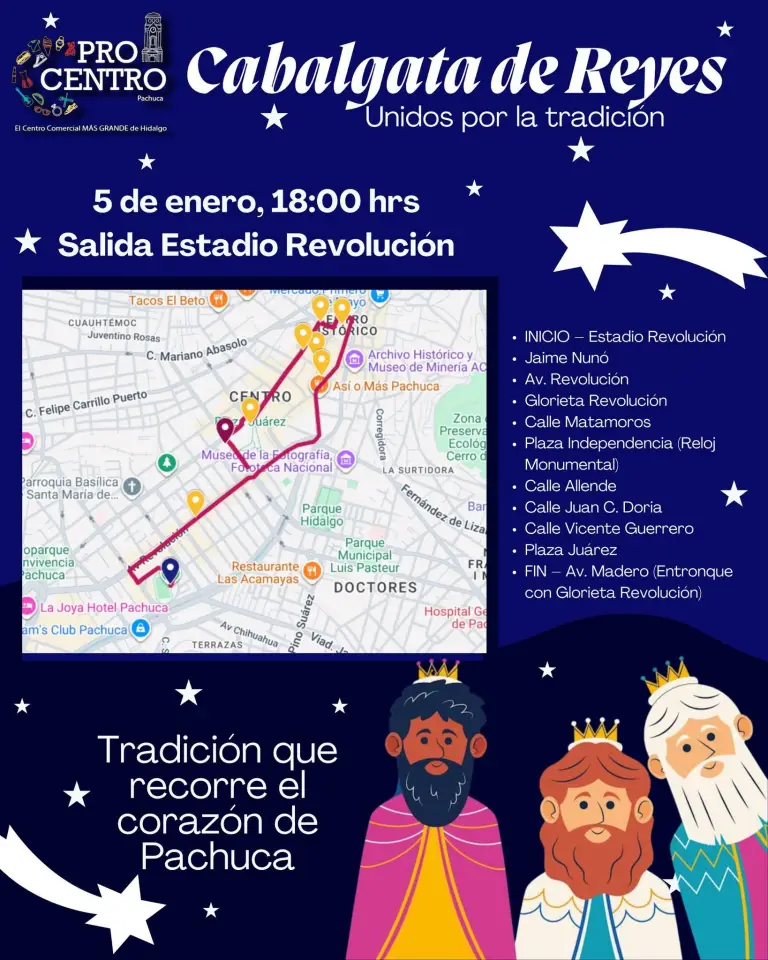 Tradicional Cabalgata de Reyes 2026 en Pachuca: ruta y horario del desfile de la ilusión