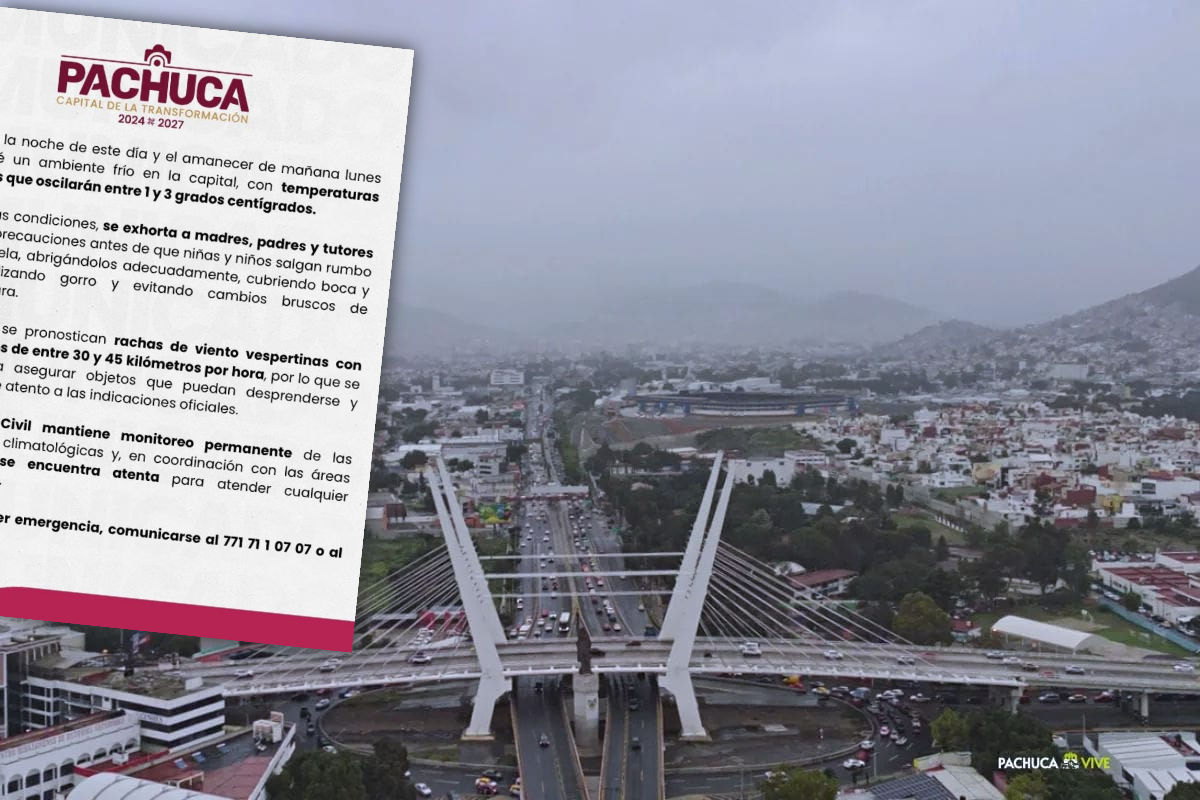 Pachuca tendrá temperaturas congelantes en el inicio de semana; autoridades emiten recomendaciones