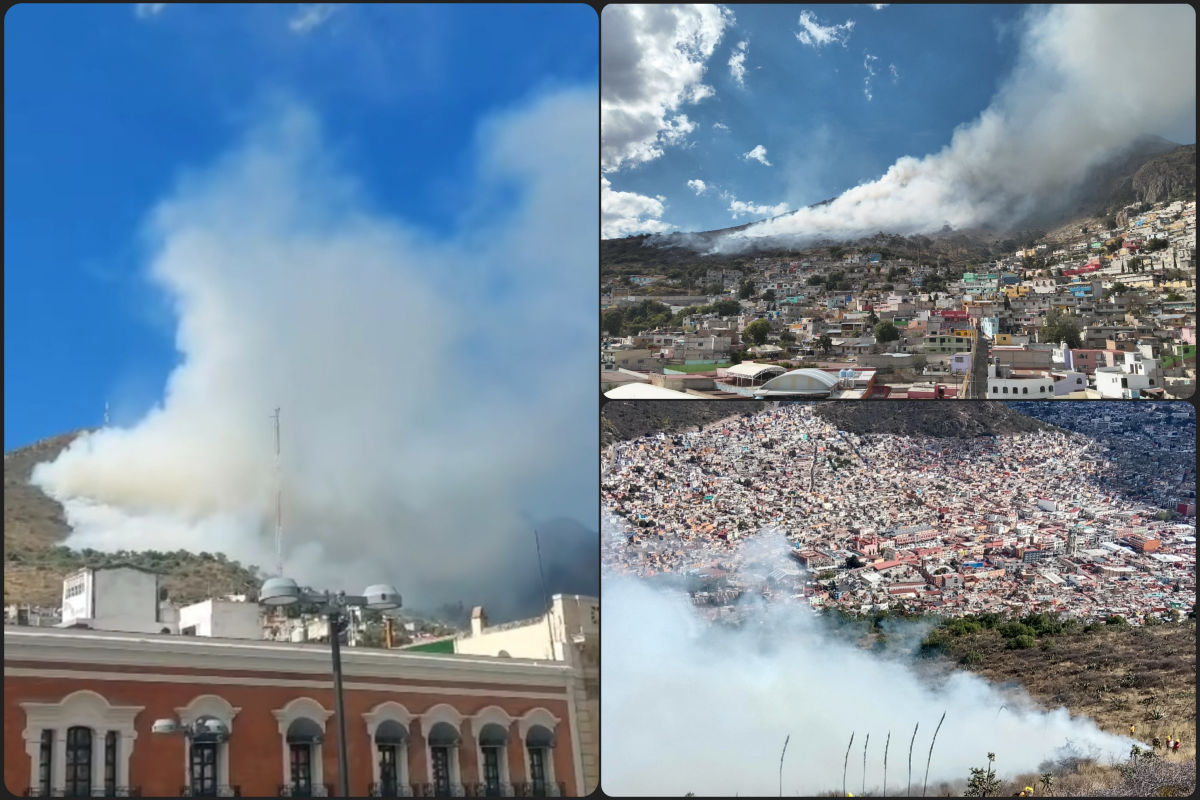 Incendio de grandes proporciones en cerro de Pachuca, fuerte desafío para bomberos y protección civil