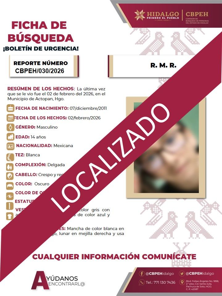 Solicitan ayuda para localizar a Rolando Martínez, adolescente desaparecido en Actopan (LOCALIZADO)