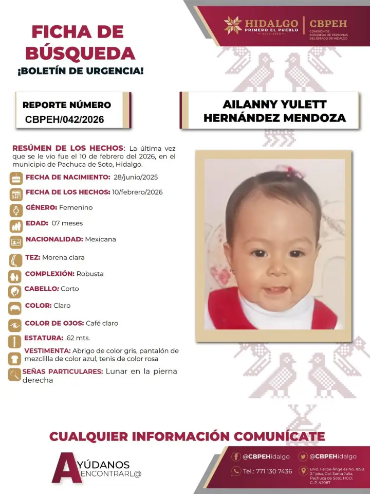 Alerta de búsqueda en Pachuca: desaparecen joven de 21 años y bebé de 7 meses
