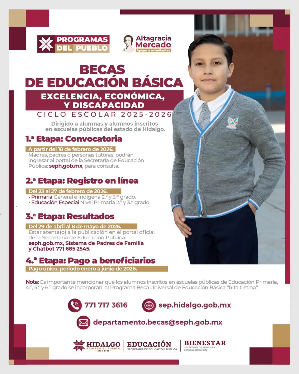 Abren convocatoria para Becas de Educación Básica en Hidalgo