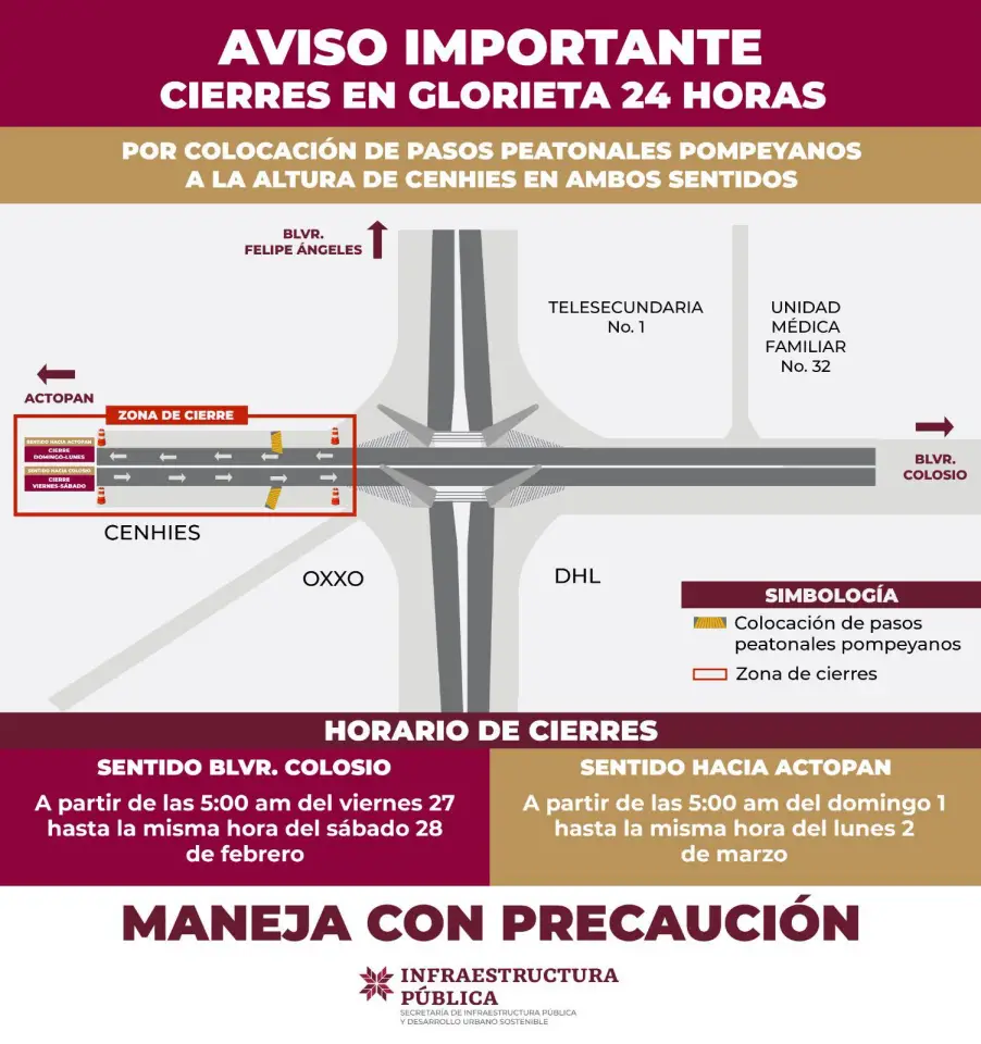 Cierres temporales en la glorieta 24 horas por colocación de pasos peatonales