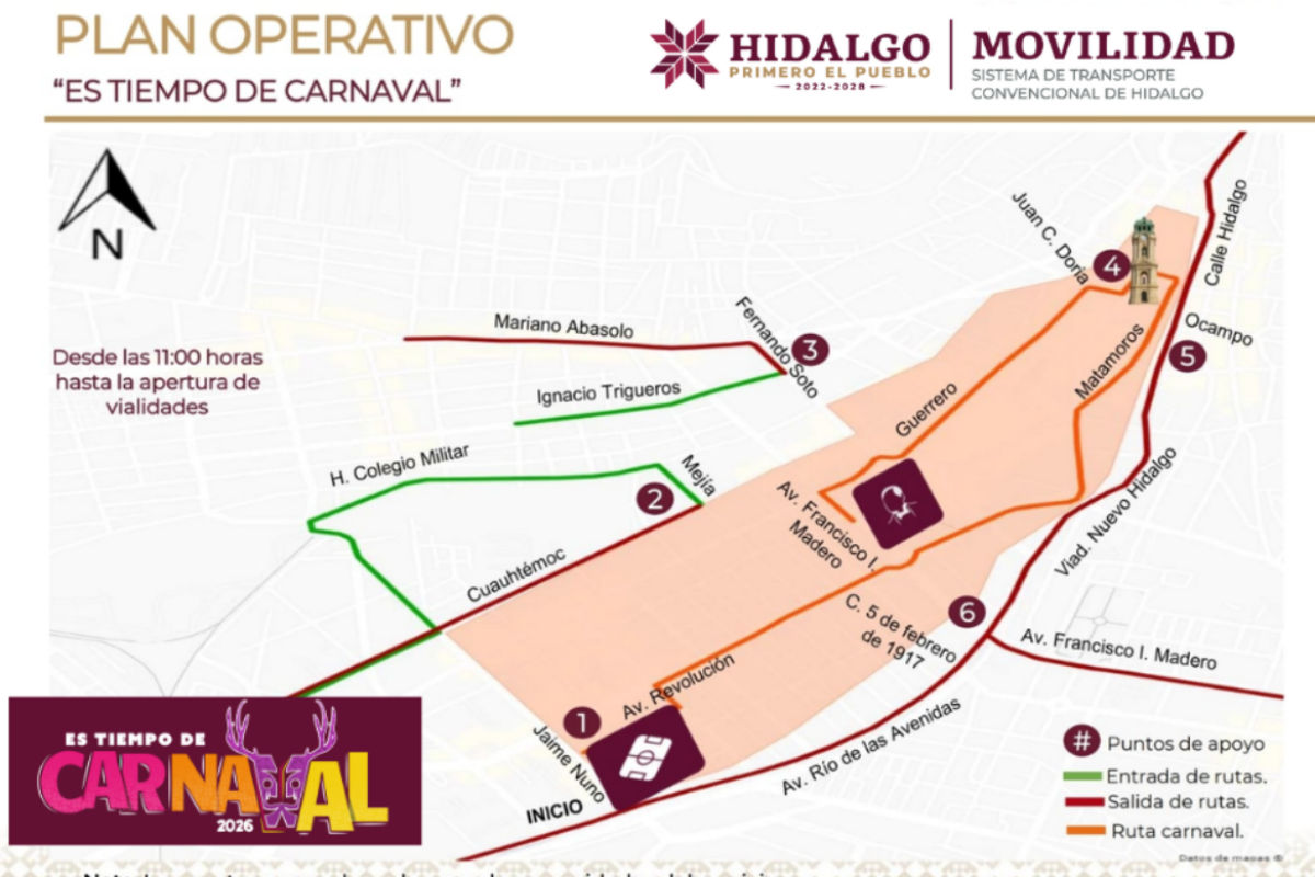Cambios de movilidad en Pachuca por operativo del desfile de carnavales